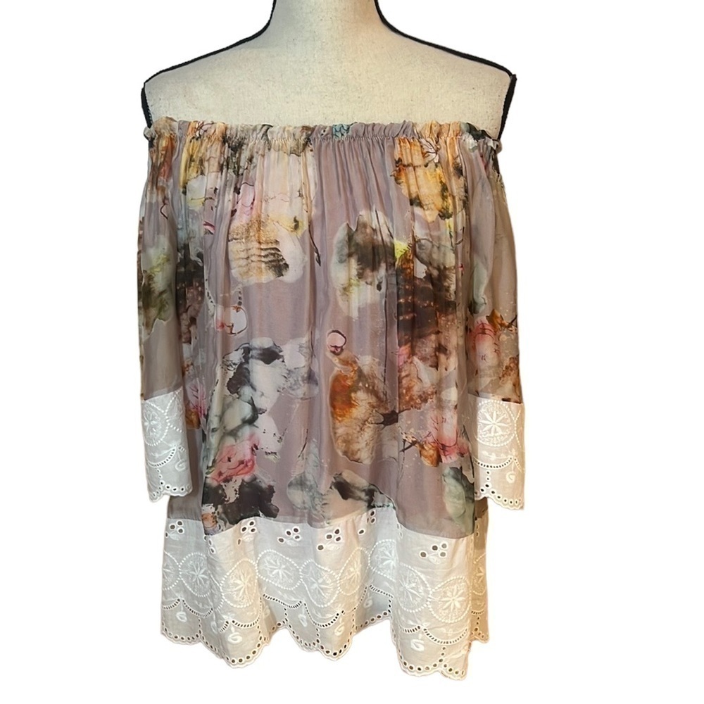 Silk Print Off The Shoulder Top Sz-S